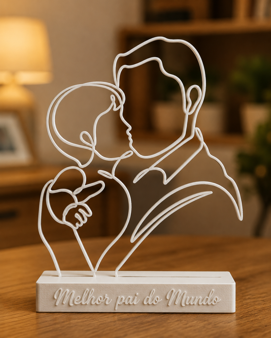 Enfeite decorativo Dia dos Pais com silhueta de pai e filha abraçados e frase Feliz dia dos Pais
